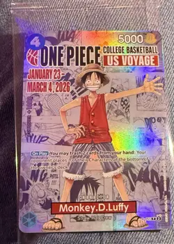 One Piece Monkey D. Luffy US Voyage Promo College Basketball Power Card Sealed - Image 1
