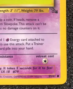 Slowpoke 55/62 Rare 1st Edition Pokemon Card- Fossil Set Near Mint Never Played - Image 5