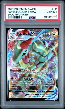 2021 POKEMON SWORD & SHIELD EVOLVING SKIES #111 FULL ART/RAYQUAZA VMAX PSA 10 - Image 1