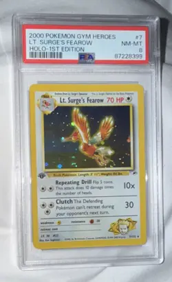 Pokemon Lt. Surge's Fearow Holo Rare 1st Ed PSA 8 Gym Heroes 7/132 70 HP - Image 1