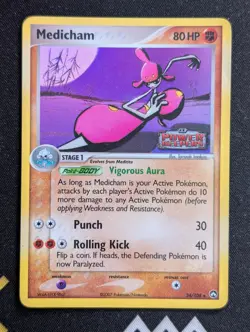 Medicham 34/108 Power Keepers Pokemon MP Reverse Holo MINI CREASE - Image 1