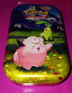 Pokemon Card Game Mini Tin, Sticker, & Art, ft. Clefairy & Chikorita, NO PACKS - Image 1