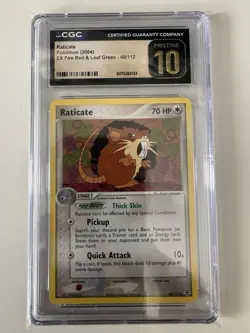 💎 CGC 10 PRISTINE 💎 RATICATE 48/112 EX Fire Red & Leaf Green Pokemon Card TCG - Image 1