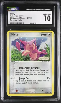 CGC 10 Skitty 2006 EX Legend Maker 64/92 Reverse Holo STAMPED Pokemon Card - Image 1