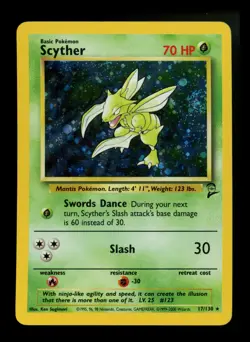 #2 Scyther 17/130 Base Set 2 2000 Holo Rare SWIRL WOTC Pokemon Card TCG - Image 1