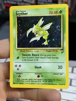 #2 Scyther 17/130 Base Set 2 2000 Holo Rare SWIRL WOTC Pokemon Card TCG - Image 4