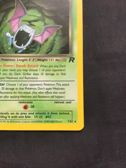 Pokemon Cards: Team Rocket 1st Edition Rare Holo: Dark Golbat 7/82 - Image 5