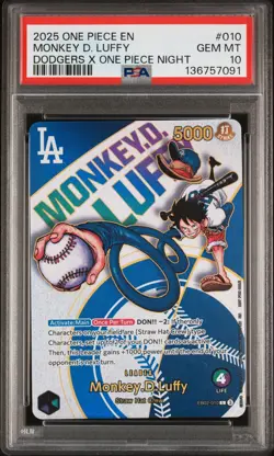 2025 ONE PIECE PROMOS DODGERS X ONE PIECE NIGHT #010 MONKEY D. LUFFY PSA 10 - Image 1