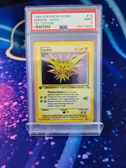 PSA 9 Zapdos 1st Edition Holo Fossil Set #15 1999 Vintage Pokemon Card Classic!! - Image 1