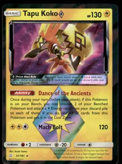 Pokemon Cards Tapu Koko ◇ 51/181 Team Up Sun & Moon Rare Prism Star NM - Image 1