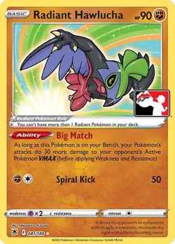 Pokemon Radiant Hawlucha 081/189 Holo Radiant Rare Prize Pack Card 2022 - Image 1