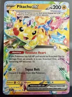 Pikachu GX Pokemon Card - Resolute Heart Ability, Topaz Bolt Attack - Image 1