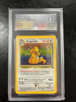 Fossil Dragonite Holo 4/62 Pokemon Card WOTC 1999 PG Graded 3 - Image 1