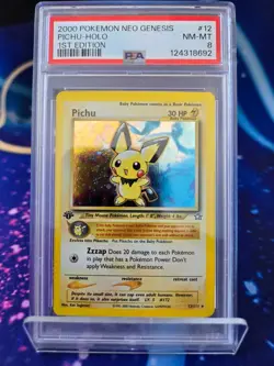 PSA 8 Pichu 1st Edition Holo Neo Genesis 2000 #12 Vintage Pokemon Card NM-MT - Image 1