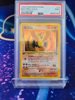 PSA 9 Moltres 1st Edition Holo Fossil 1999 #12 WOTC Vintage Pokemon Card NM-MT+! - Image 1