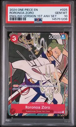 2024 ONE PIECE ENGLISH VERSION 1ST ANNIVERSARY SET #025 RORONOA ZORO PSA 10 - Image 1