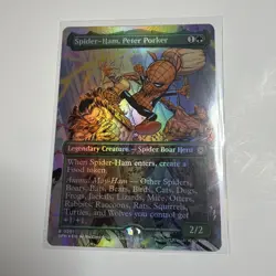 MTG magic SPIDERMAN spm BORDERLESS FOIL SPIDER HAM PETER PORKER #201 RARE - Image 2