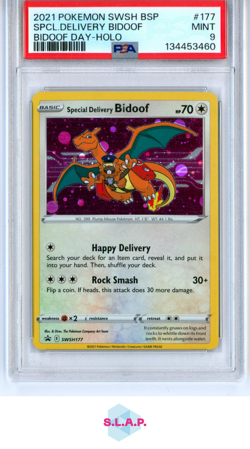 SPCL.DELIVERY BIDOOF BIDOOF DAY-HOLO POKEMON SWSH BLCK STAR PROMO 2021 177 PSA 9 - Image 1