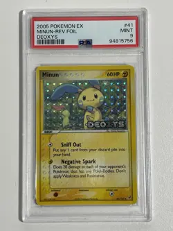 PSA 9 - Minun Reverse Foil Stamped (2005 Pokemon EX Deoxys, #41/107) - Image 1