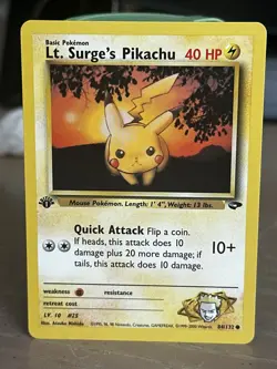 Pokemon Lt. Surge's Pikachu Gym Heroes 1st Edition 84/132 Basic 40 HP 2000 Engl… - Image 1