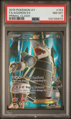 2015 POKEMON XY PRIMAL CLASH #153 FULL ART/AGGRON EX PSA 8 - Image 1