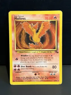 Moltres Fossil Rare 27/62 Non-Holo MP-HP Creased Pokemon TCG - Image 1