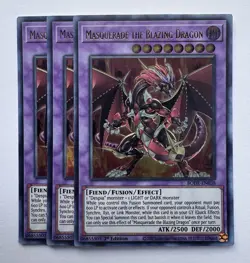 3x Yugioh Masquerade the Blazing Dragon BODE-EN038 Ultra Rare 1st Ed. Playset - Image 1