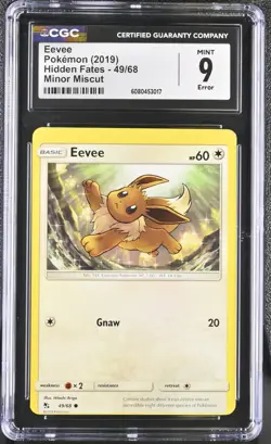 Pokemon Card CGC 9 Eevee Miscut Error Hidden Fates 49/68 - Image 1