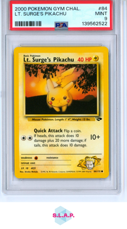 LT. SURGE'S PIKACHU POKEMON GYM CHALLENGE 2000 84 PSA 9 - Image 1
