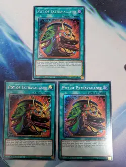 YuGiOh! Pot of Extravagance RA01-EN059 Platinum Rare x3 PLAYSET 1st Ed - Image 1