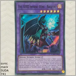 Evil HERO Inferno Wing - Backfire - SUDA-EN032 - Super Rare 1st Edition Yugioh - Image 1