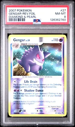 2007 POKEMON DIAMOND & PEARL #27 GENGAR-REVERSE FOIL PSA 8 - Image 1