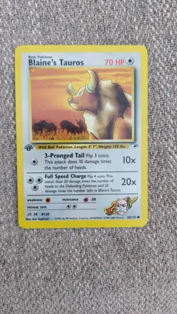 Pokemon TCG Blaine's Tauros Gym Heroes 64/132 MINT 1ST EDITION - Image 2