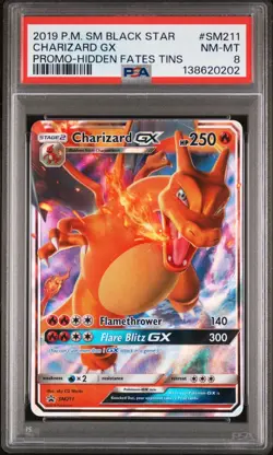 2019 POKEMON SM BLACK STAR PROMO SM211 CHARIZARD GX HIDDEN FATES TINS PSA 8 - Image 1
