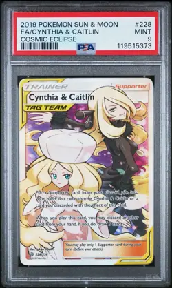 Pokemon Cynthia & Caitlin (Full Art) 228/236 Sm-Cosmic Eclipse Holo PSA 9 - Image 1