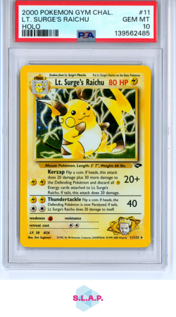 LT. SURGE'S RAICHU HOLO POKEMON GYM CHALLENGE 2000 11 PSA 10 - Image 1