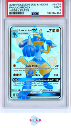 FA/LUCARIO GX HIDDEN FATES POKEMON SUN & MOON HIDDEN FATES 2019 SV64 PSA 9 - Image 1
