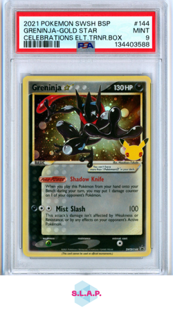 GRENINJA-GOLD STR CELEB ELT.TRNR.BOX POKEMON SWSH BLCK STR PRM 2021 144 PSA 9 - Image 1