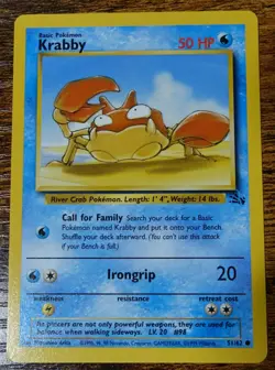 Krabby 51/62 Slash Symbol Error Misprint Fossil Pokemon Card VLP - Image 1