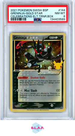 GRENINJA-GOLD STR CELEB ELT.TRNR.BOX POKEMON SWSH BLCK STR PRM 2021 144 PSA 8 - Image 1