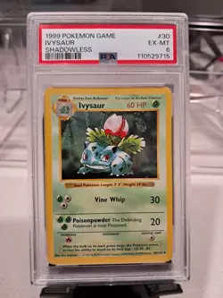 1999 POKEMON GAMEIVYSAUR#30SHADOWLESS EX-MT PSA 6 - Image 1