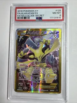 2016 POKEMON XY FATES COLLIDE SECRET #125 FULL ART/ALAKAZAM EX PSA NM-MT 8 - Image 1