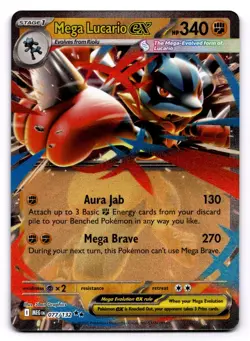 Mega Lucario ex 77/132 Double Rare Pokemon TCG ME01: Mega Evolution NM - Image 1