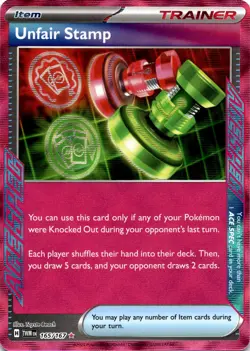 Unfair Stamp 165/167 ACE SPEC Rare Pokemon TCG SV06: Twilight Masquerade NM - Image 1