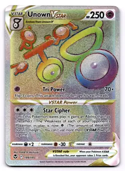 Unown VSTAR 199/195 Secret Rare Pokemon TCG SWSH12: Silver Tempest NM - Image 1
