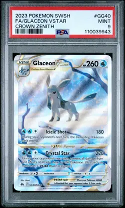 PSA 9 MINT Glaceon Vstar GG40 Pokemon TCG Sword And Shield Crown Zenith - Image 1