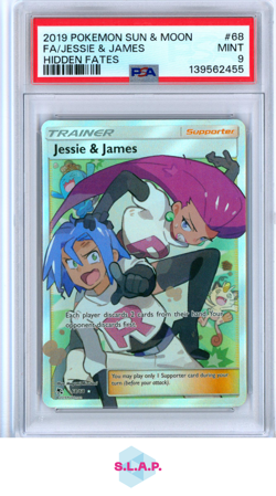 FA/JESSIE & JAMES HIDDEN FATES POKEMON SUN & MOON HIDDEN FATES 2019 68 PSA 9 - Image 1