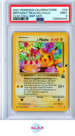 BIRTHDAY PIKACHU-HOLO CLSC.COLL-BSP-GER. POKEMON CELEB CLSC. COLL. 2021 24 PSA 9 - Image 1