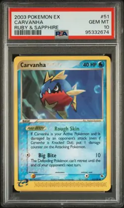 PSA 10 - 2003 EX Ruby & Sapphire Carvanha 51/109 Pokemon Card - Image 1