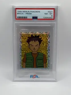 1999 Merlin Pokemon #S27 Brock Prism PSA 8 NM-MT - Image 1